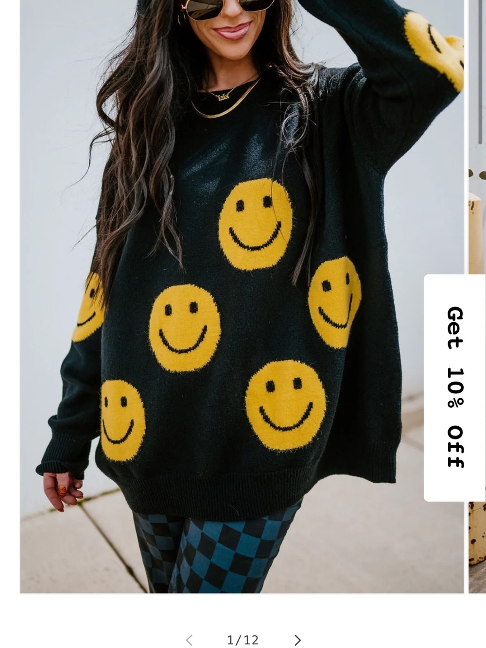 Dressed in LALA Black Sweater with Yellow Smiley Faces